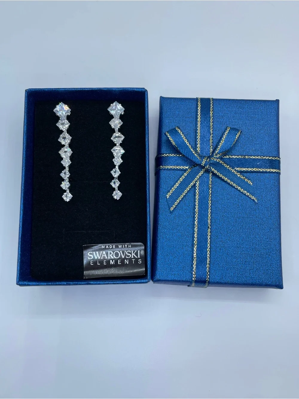 Swarovski Crystal Elements White Princess Cut Linear Dangle Bridal Earrings